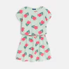 Girl's green tulip motif jersey T-shirt dress