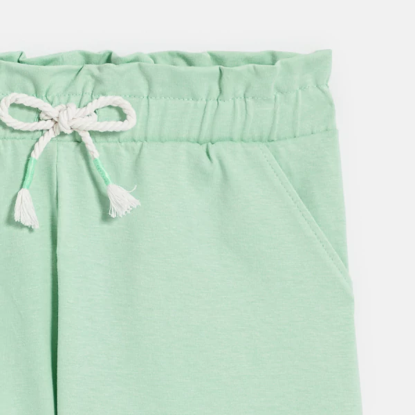 Girl's plain green jersey Bermuda shorts