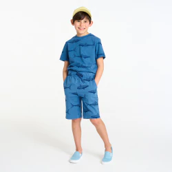 Boy's blue shark print brushed cotton Bermuda shorts