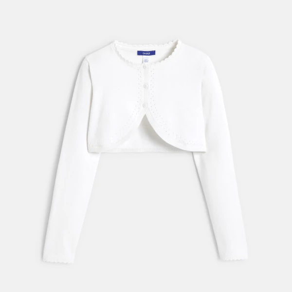 Girl's white fine-knit bolero