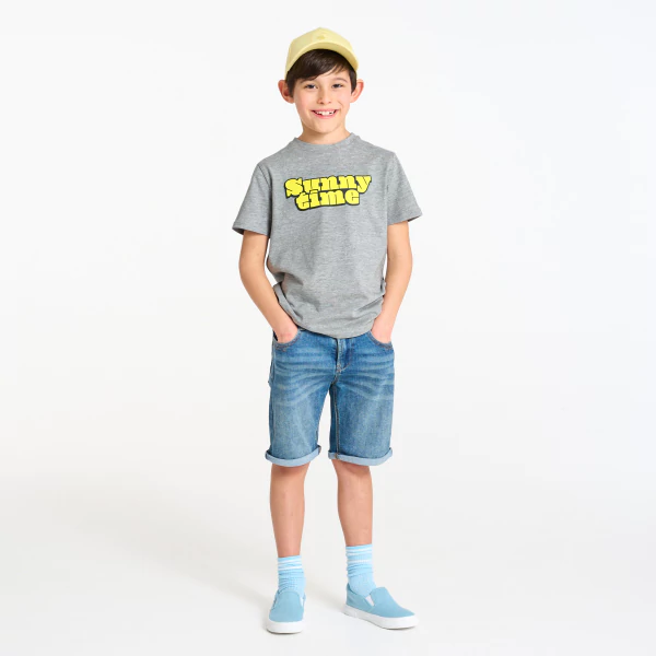 Boy's grey slogan T-shirt with short sleeves