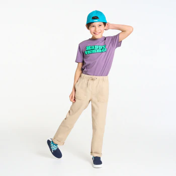 Boy's mauve slogan T-shirt with short sleeves