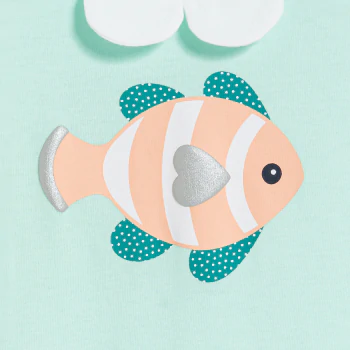 Baby girl's short blue fish romper suit