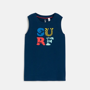 Boy's surf slogan navy blue vest top