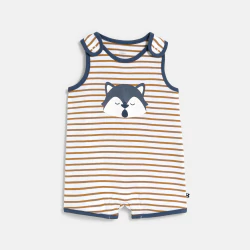 Baby boy's brown striped romper suit with straps