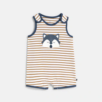 Baby boy's brown striped romper suit with braces