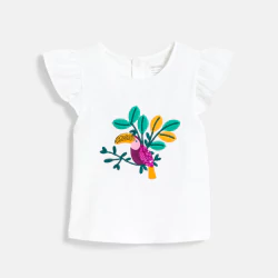 Baby girl's white ruffle sleeve toucan T-shirt