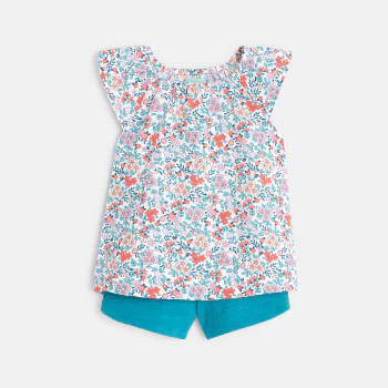 Baby girl's floral blouse and blue shorts