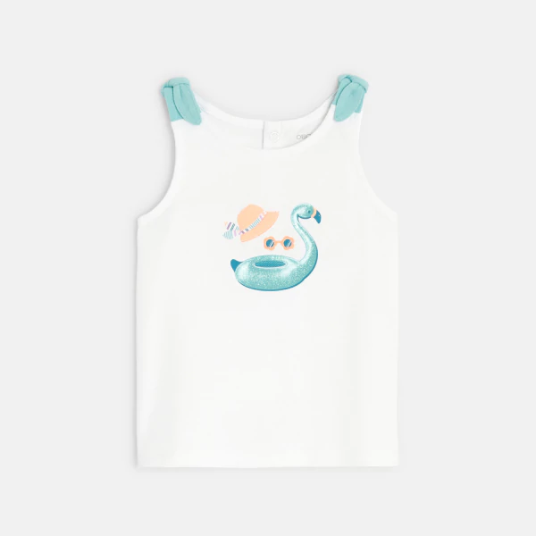 Baby girl's white flamingo float tank top