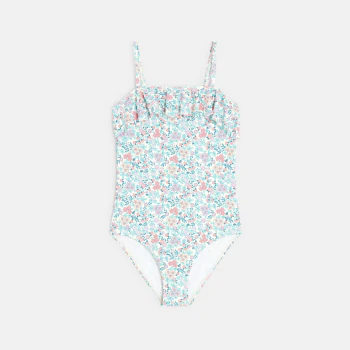 Girl's sky blue printed swimming costume