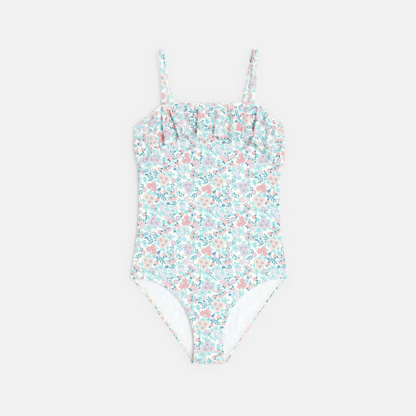 Girl's sky blue printed swimming costume