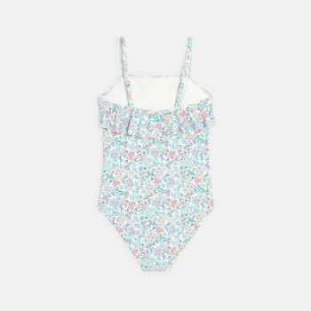 Girl's sky blue printed swimming costume