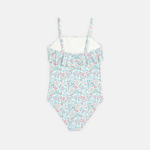 Girl's sky blue printed swimming costume