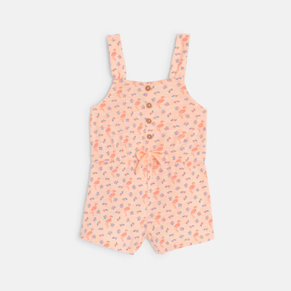 Baby girl's pink flamingo playsuit with straps