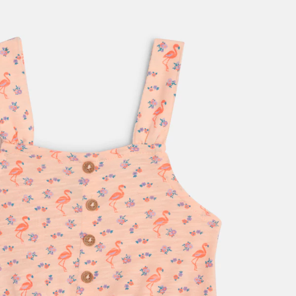 Baby girl's pink flamingo playsuit with straps