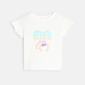 Baby girl white heart flamingo T-shirt