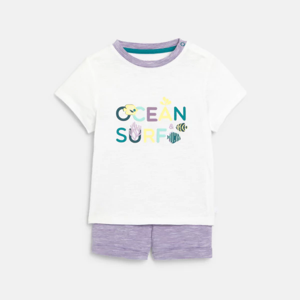 Baby Boy's ocean T-shirt and purple patterned shorts