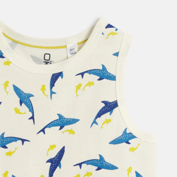 Boy's yellow shark motif shortie pyjamas