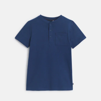 Boy's plain blue Henley-neck T-shirt