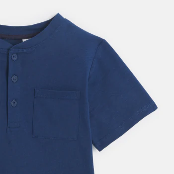 Boy's plain blue Henley-neck T-shirt