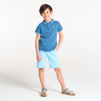 Boy's blue short-sleeve polo shirt.