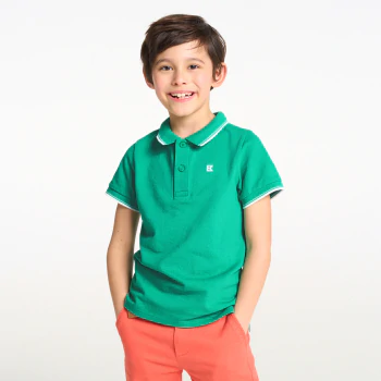 Boy's green short-sleeve polo shirt.