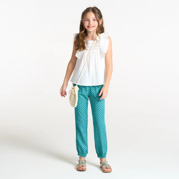 Girls blue printed wide leg trousers.