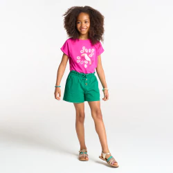 Girl's plain green high-rise shorts