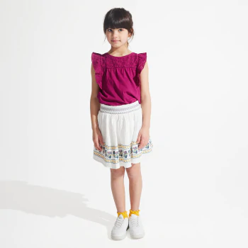 Girls' pink broderie anglaise T-shirt