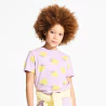 Girl's mauve strawberry motif cropped T-shirt