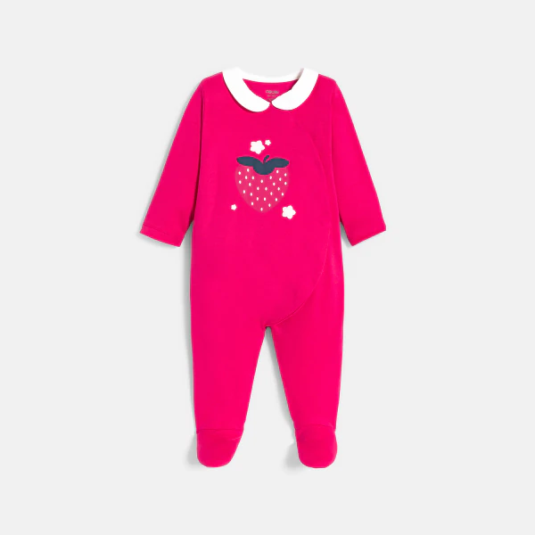 Baby girl's strawberry pink interlock cotton babygrow