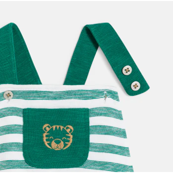 Baby boy's green striped knitted overalls