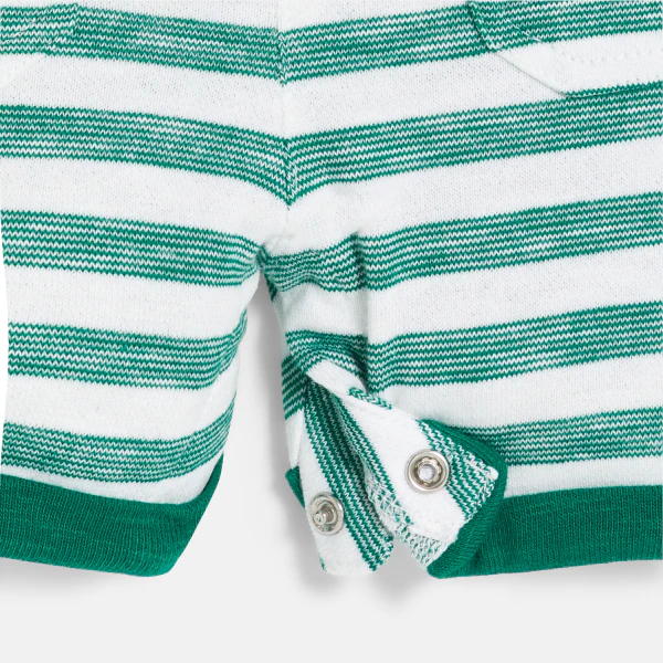 Baby boy's green striped knitted overalls