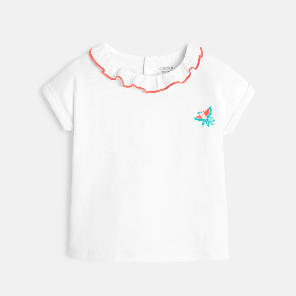 Baby girl's white ruffle toucan patch T-shirt