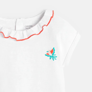 Baby girl's white ruffle toucan patch T-shirt