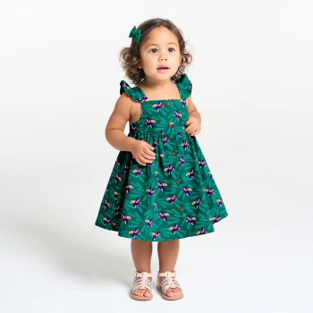 Baby girls' green graphic strappy dress and bloomers