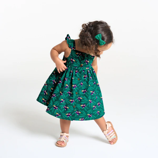 Baby girls' green graphic strappy dress and bloomers