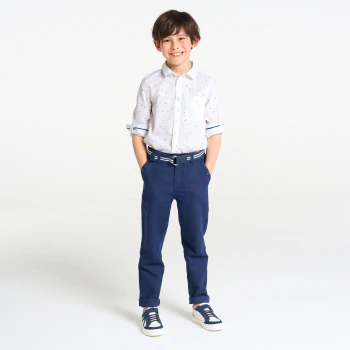 Boys' white printed long-sleeved shirt