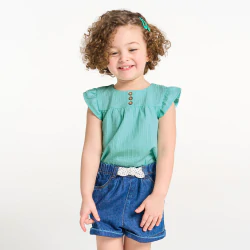 Baby girl's blue cotton seersucker blouse