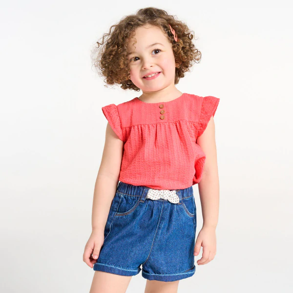 Baby girl's pink cotton seersucker blouse