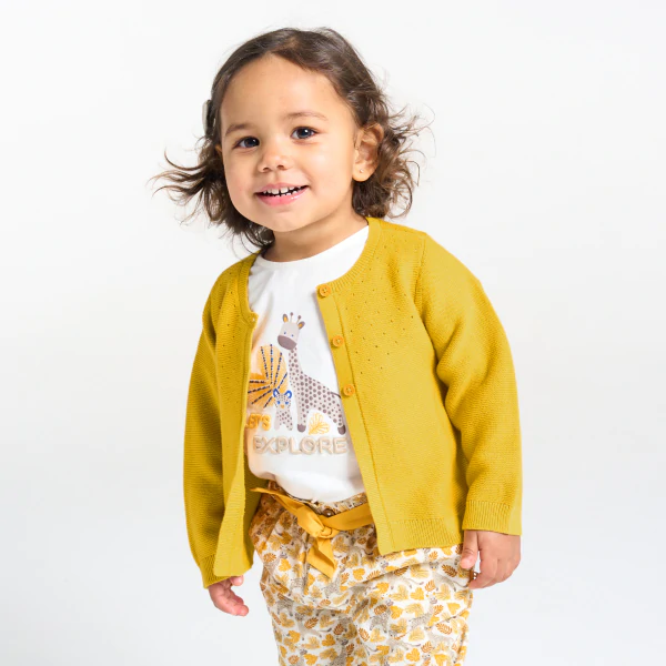 Baby girl's yellow pointelle-effect knitted cardigan