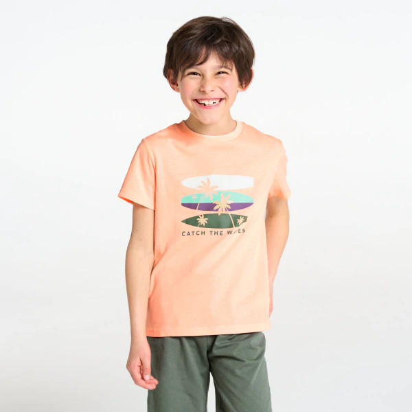 Boy's peach-coloured soft jersey 2-piece pyjamas