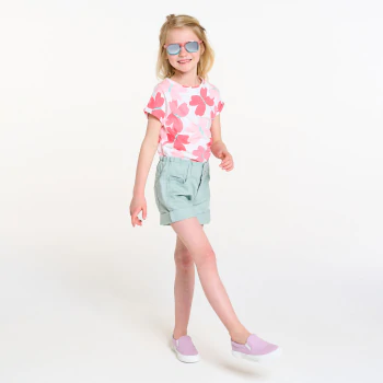 Girls' light green canvas Bermuda shorts