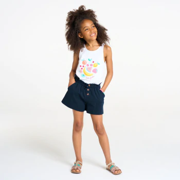 Girl's plain blue high-rise shorts