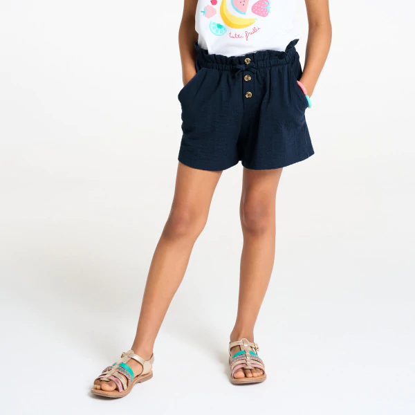 Girl's plain blue high-rise shorts