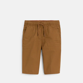 Boy's slim-fit plain brown canvas Bermuda shorts