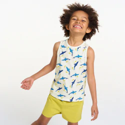 Boy's yellow shark motif shortie pyjamas