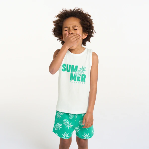 Boy's white jersey pineapple motif short pyjamas