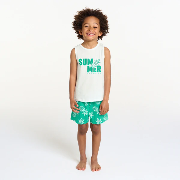 Boy's white jersey pineapple motif short pyjamas