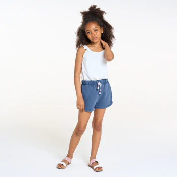 Girls blue distressed brushed cotton shorts